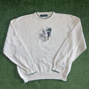 Vintage Knitted Embroidered White Golf Sweater Men's XL
